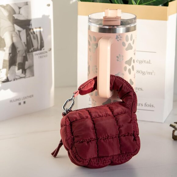 Women's Red Mini Cute Quilted Wristlet Charm Gift Pouch Puffer Evening Bag - Picture 6 of 7